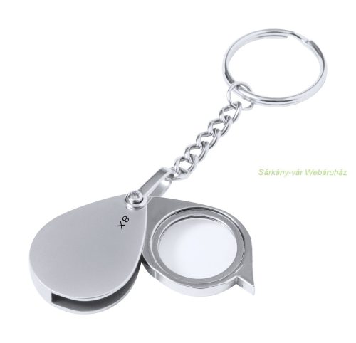 Kitins fém kulcstartó nagyítóval, 30×57×8 mm