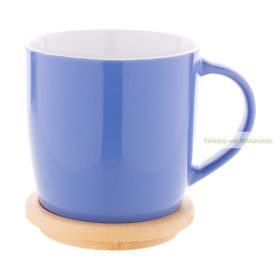 Színes kerámia bögre, bambusz alátét, tető, 370ml