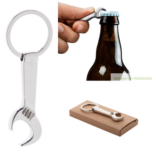 Kulcs alakú, fém sörnyitós kulcstartó, 62×22×7 mm