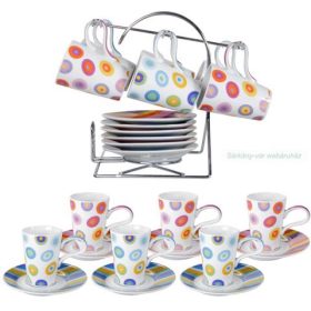 Vidám kerámia kávés szett, 6 db-os	