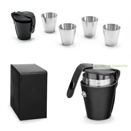 Rm acél kupica, pohár tokban, 4 db
