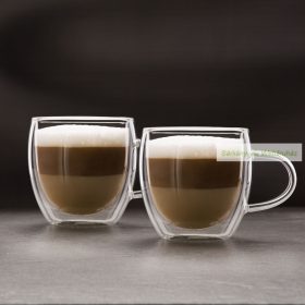 Duplafalú üveg csésze cappuccinos , 250 ml - 2 db 