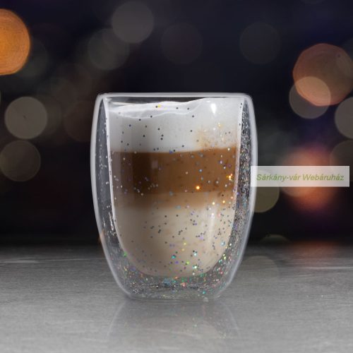 Duplafalú üveg pohár, Glitteres, party design - 350 ml
