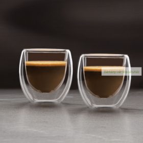 Duplafalú üveg pohár, 80 ml - 2 db /szett 