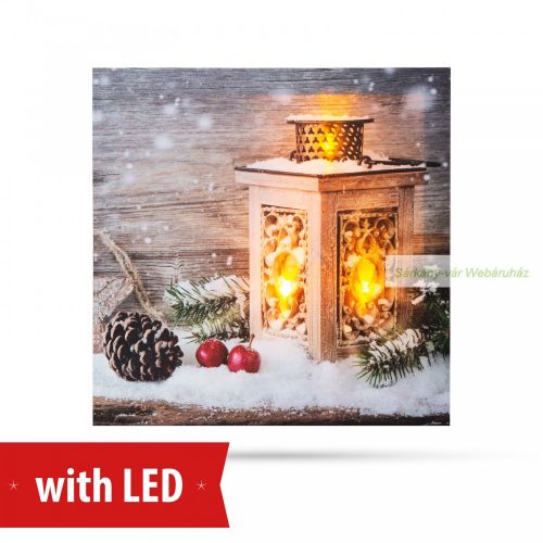 Karácsonyi LED-es hangulatkép, 30 x 30 cm - lámpás