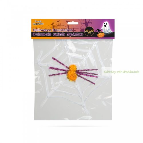 Pókháló pókkal, halloween-i dekoráció - fehér