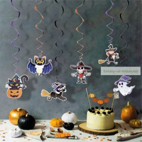   Halloween-i dekoráció szett, 6 féle motívum - csillogó spriál akasztóval