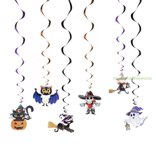 Halloween-i dekoráció szett, 6 féle motívum - csillogó spriál akasztóval
