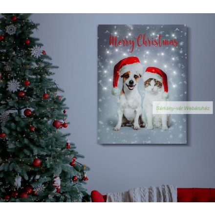 Karácsonyi LED-es hangulatképek, cica, kutya