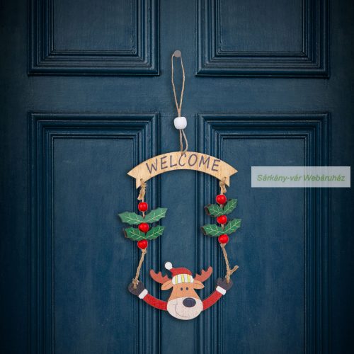 Karácsonyi dekoráció, ajtódísz, fa, 13 x 17 cm