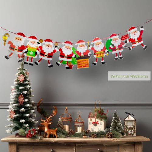 Karácsonyi papír girland, Mikulás szán - 3,5 m