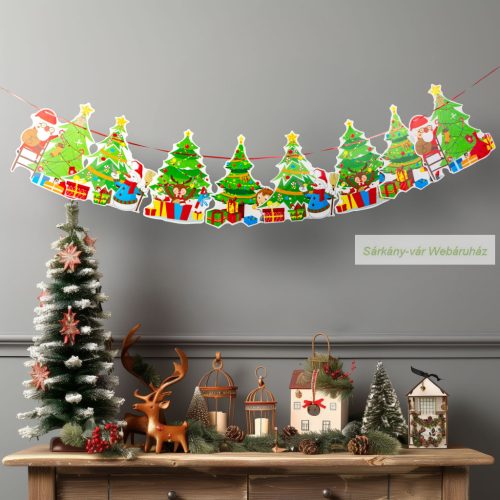 Karácsonyi papír girland, Mikulás szán - 3,5 m