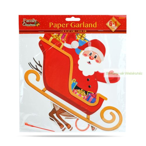 Karácsonyi papír girland, Mikulás szán - 3,5 m