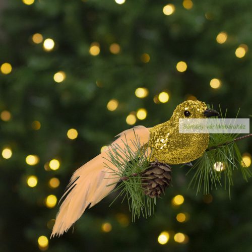 Karácsonyi csipeszes, glitteres madár dísz- 2 db 