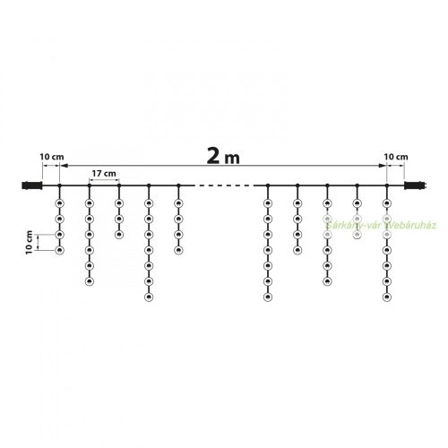 Fényfüggöny, 100 db LED, középfehér,  2,2 m - 8 program