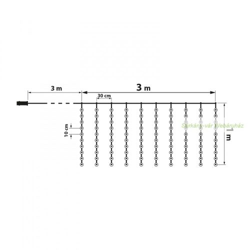 Fényfüggöny, 100 db, melegfehér microLED-del, távírányítós - 3 x 1 m 