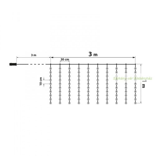 Fényfüggöny, 100 db melegfehér LED, 3 x 1 m - távirányítós