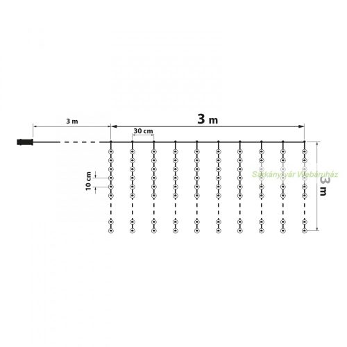 Fényfüggöny, 300 db melegfehér LED, 3 x 3 m - távirányítós