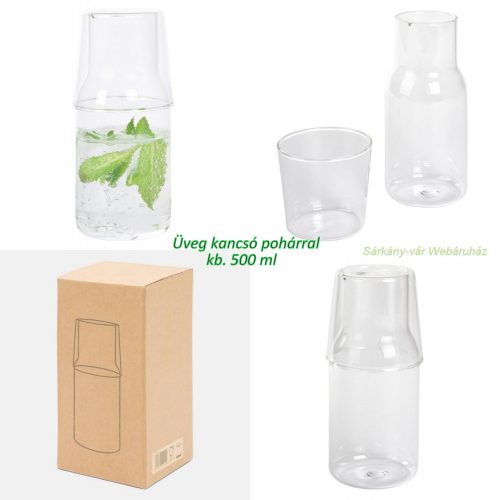 CALMY üvegkancsó pohárral, 500ml