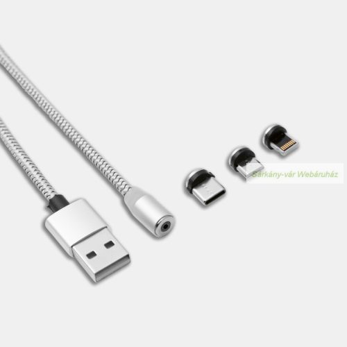 MAG POWER töltőkábel, 100cm - USB Type-C, Micro-USB és Lightning