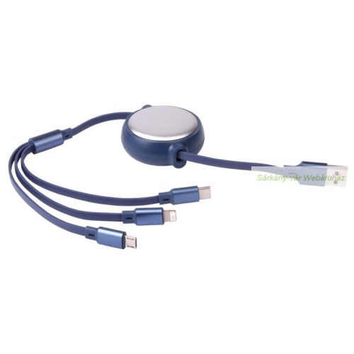 RETRACT töltőkábel, 100cm - USB Type-C, Micro-USB és 6 tűs Lightning