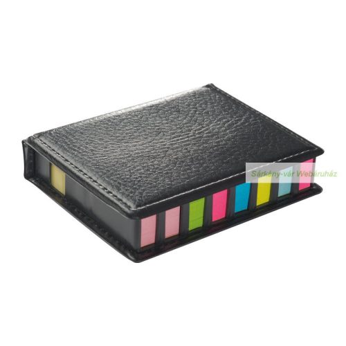 Öntapadós jegyzettömb, jelölők műbőr tartóban