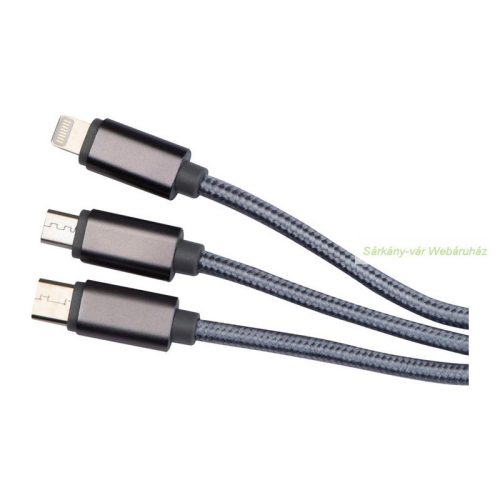 4 in 1 töltőkábel, USB, Micro USB, C-Type és lightning csatlakozóval