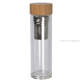   Bamboo üvegpalack szűrőbetéttel, bambusz tetővel, 420 ml
