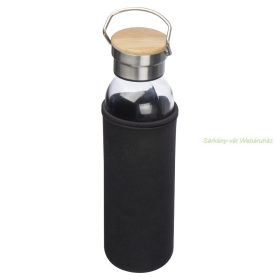 Üveg ivópalack neoprén tok, bambusz tető, 600ml