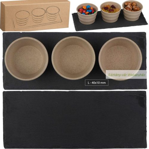 4 darabos kínáló, pala tálcával, 25 × 10 × 5,7 cm