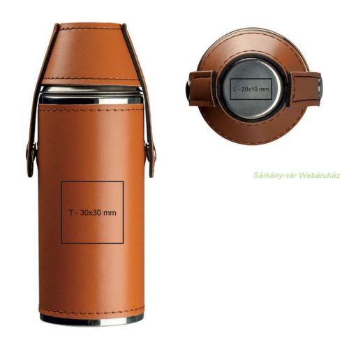 Rm acél flaska, 230ml - 2x40ml kupicával, műbőr tokban