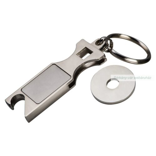 Kulcstartó kocsi érmével és sörnyitóval