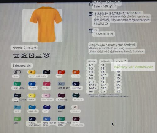 100% pamut gyerek póló, Fruit of the loom