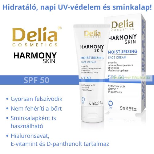 HARMONY SKIN SPF50 hidratáló krém 50 ml- UV-védelem és remek sminkalap - Delia