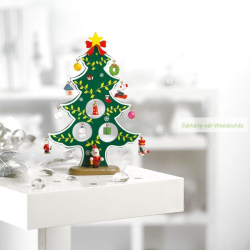 Fa karácsonyfa asztali dekor, 12 dísz