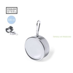 Összecsukható, rm. acél pohár karabinerrel, 220ml