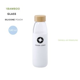   Teltox üveg kulacs, szilikon bevonat, bambusz fedél, 540 ml