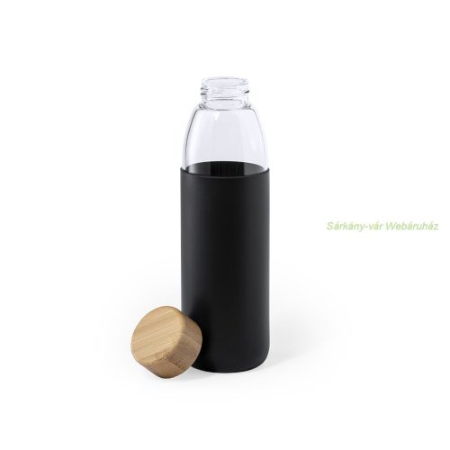 Teltox üveg kulacs, szilikon bevonat, bambusz fedél, 540 ml