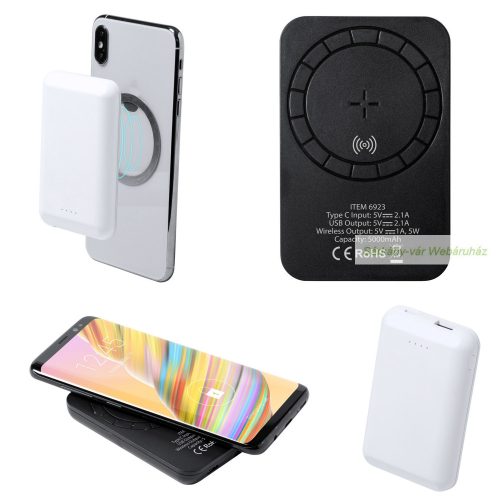 Vekmar USB power bank, mágneses vezeték nélküli töltővel, 5000 mAh