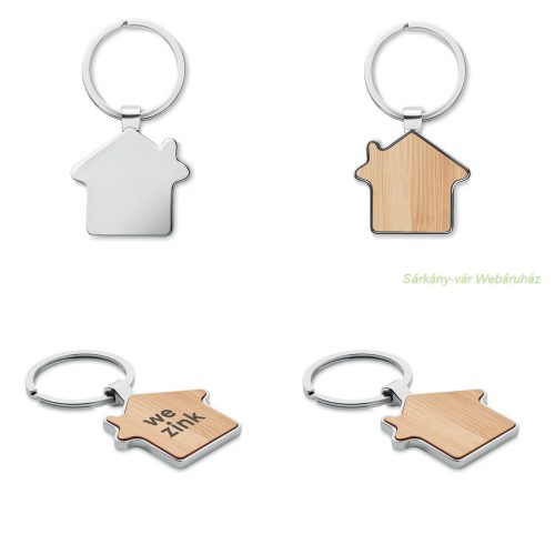 Ház alakú cink ötvözet kulcstartó bambusz előlap