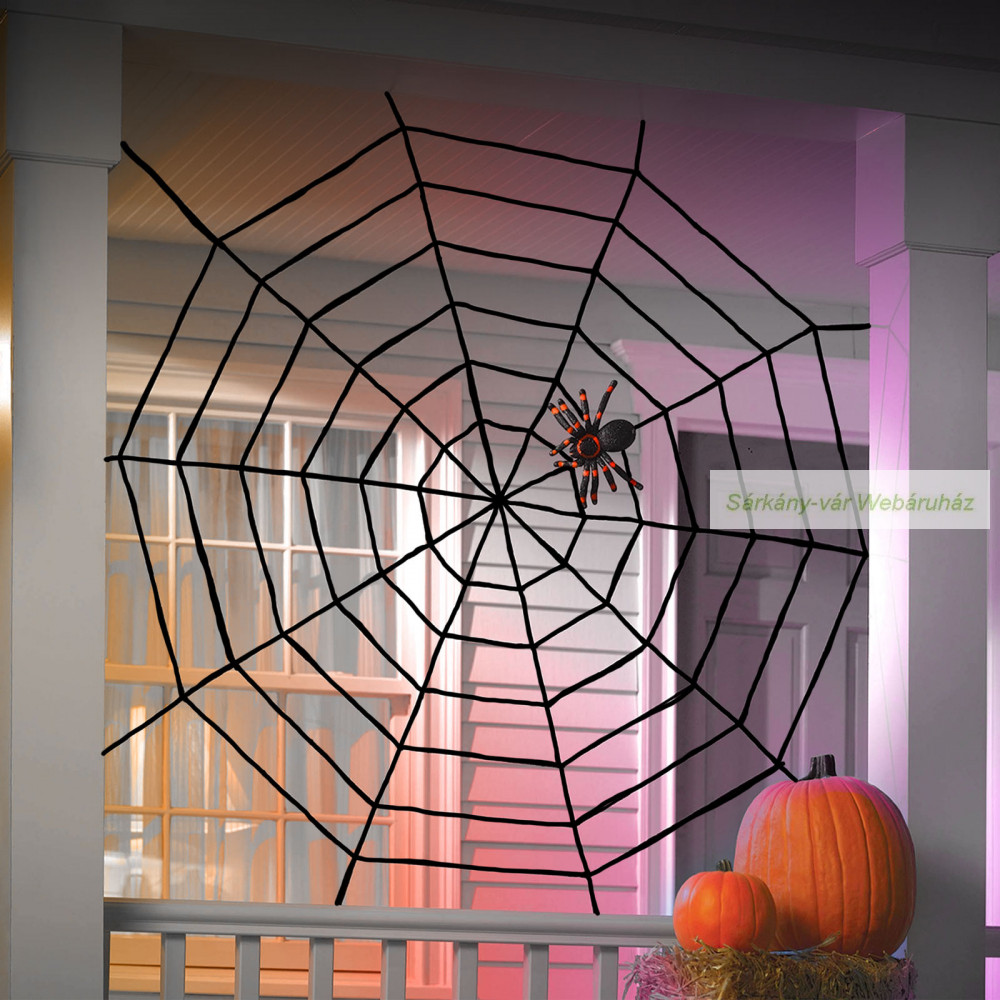 Plüss pókháló, halloween-i dekoráció, 200 cm, fekete
