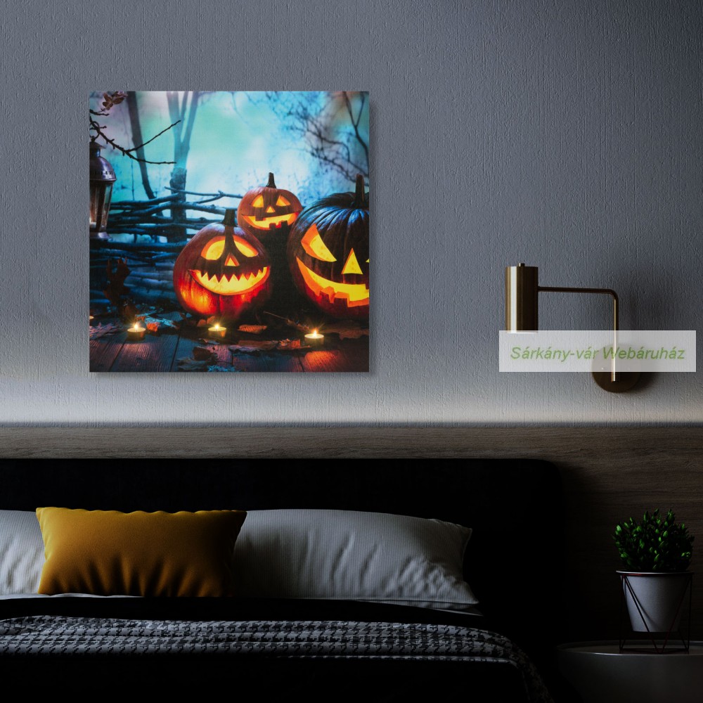 Halloween-i LED-es hangulatkép, 30x30 cm